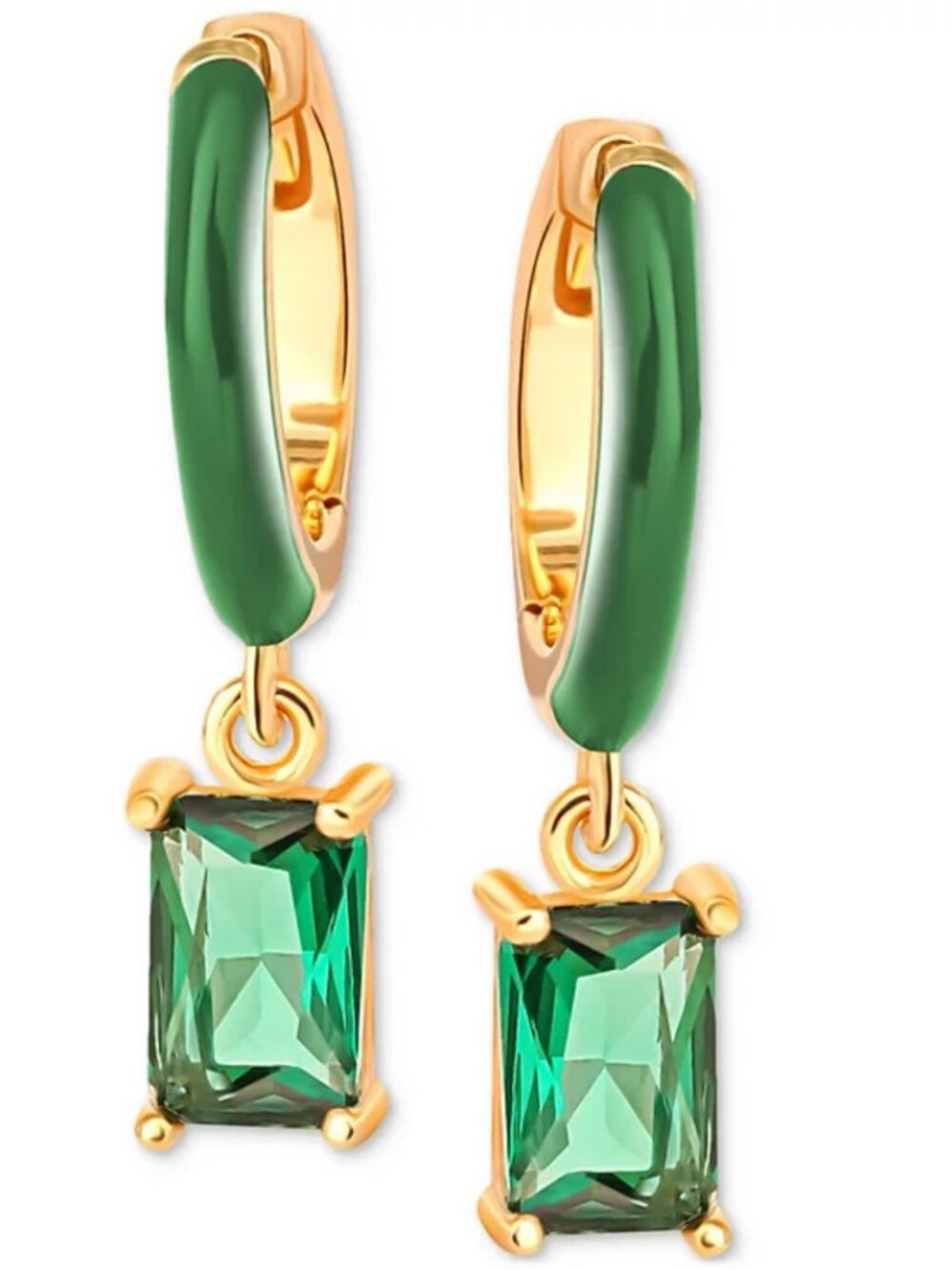 Giani Bernini Green CZ & Green Enamel Dangle Hoop Earrings 18K Gold Plated